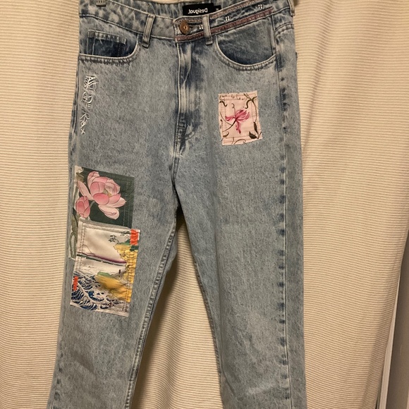 DESIGUAL Straight Cropped Japanese Jeans Blue - Picture 1 of 5